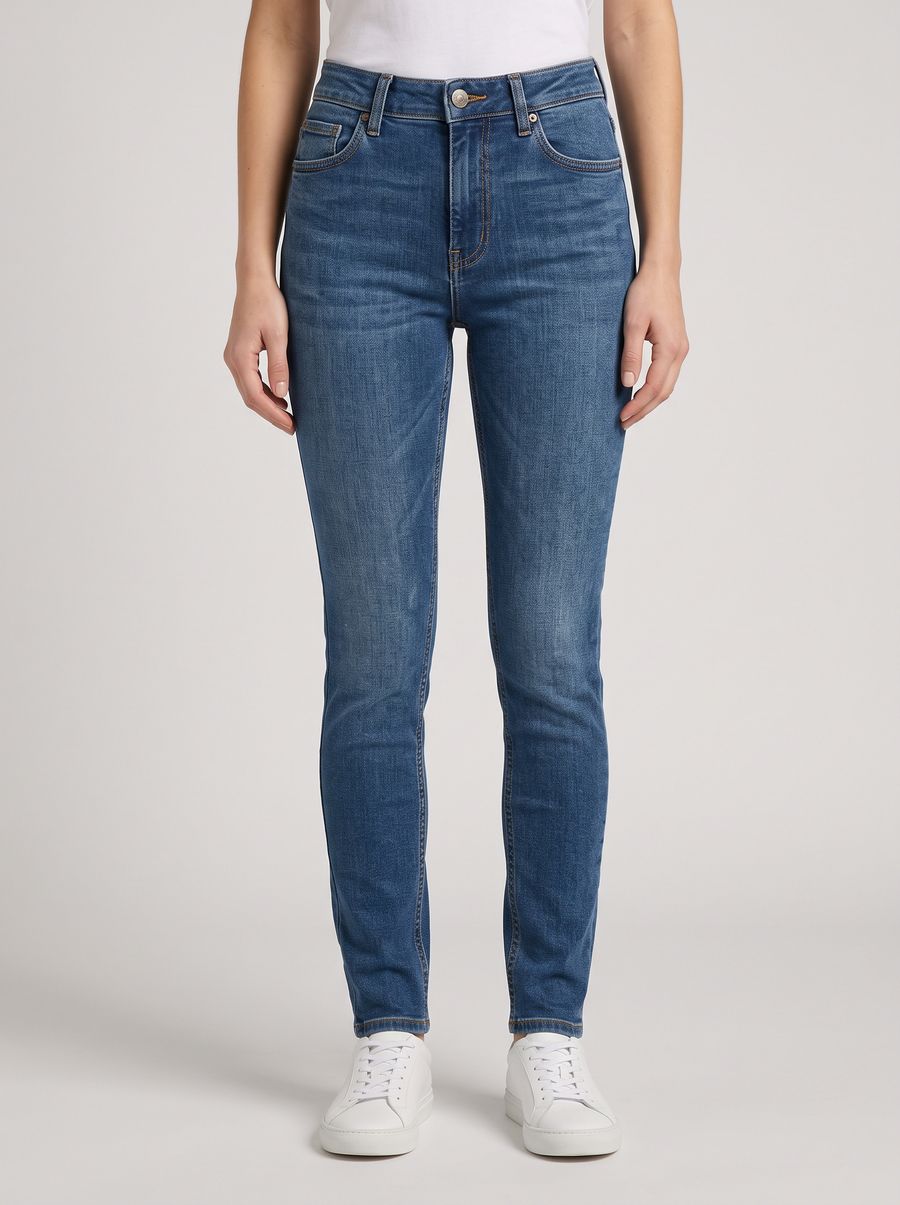 Jean wide leg de dama en denim azul medio